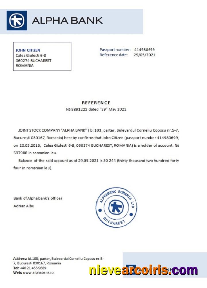 Romania Alpha bank reference